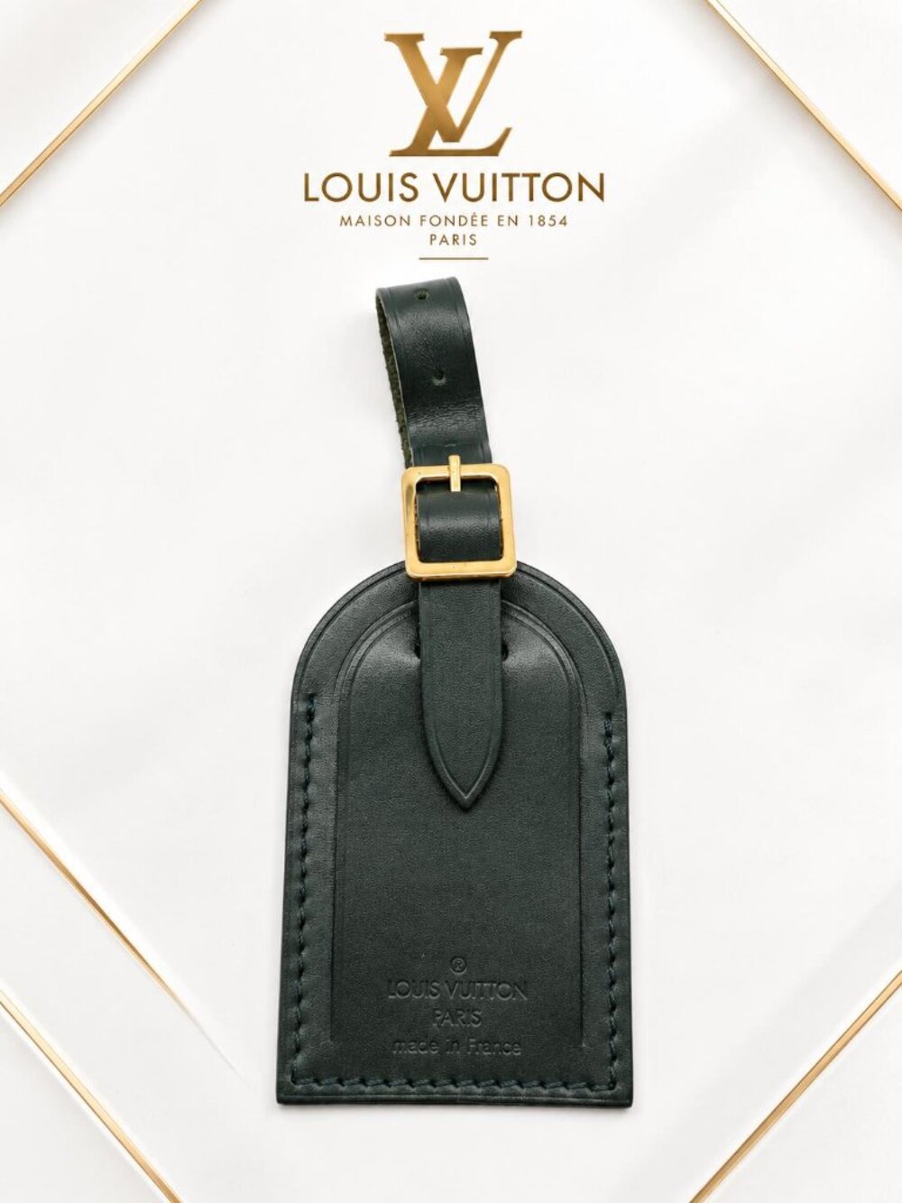 Authentic Louis Vuitton Black Leather Luggage Tag